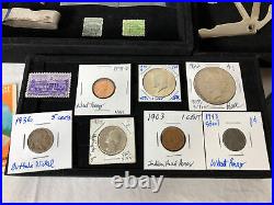 Junk Drawer Lot 1922 Silver Peace Dollar Coins Stamps Jewelry Cards Photos