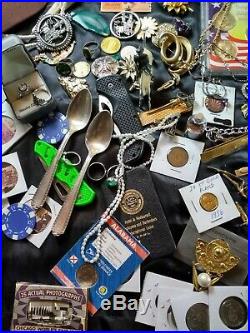 Junk drawer lot 14K Gold, Sterling. 999 Gold, Knives, Coins, Harley, Stamps