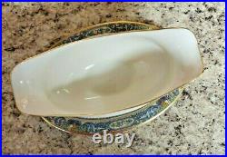 LENOX CHINA AUTUMN MINT GRAVY BOAT With ATTACHED UNDER PLATE GOLD STAMP