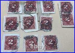 LOT OF 11 Scott #J60 used stamps ALL HAND CANCEL BOSTON On Paper