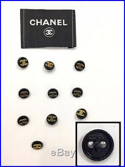Lot 11 pcs Stamped CHANEL 12mm buttons & Label from jacket Black gold
