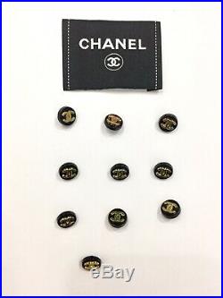 Lot 11 pcs Stamped CHANEL 12mm buttons & Label from jacket Black gold