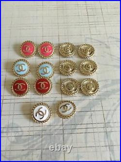 Lot 14 16mm 7color enamel gold tone Metal Stamped 10 Authentic Chanel button