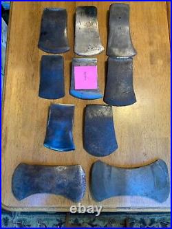 Lot of 10 vintage axe heads, some embossed or stamped