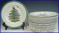 Lot of 19 Spode China CHRISTMAS TREE Green Trim England Stamp Salad Plates EX