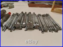 Lot of 24 Vintage Craftool Leather Stamps, swivel knife, 3 3-D stamps & handle