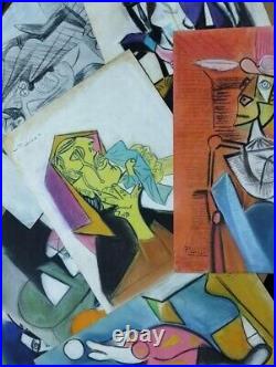 Lot of 8 PABLO PICASSO Drawing on paper (Handmade) signed and stamped vtg art