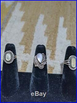 Lot of NM Native American Old Pawn Sterling Mother Pearl stamped Rings 03
