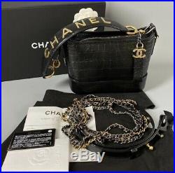 Mint! Chanel Gabrielle Croc Stamped Small Black Ghw Extremely Rare