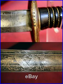 Mint Civil War M1850 Confederate Sword & Scabbard Highly Engraved Stamp #68643