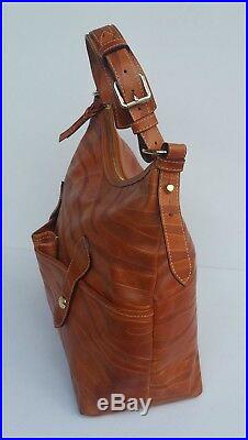 Mint! Dooney & Bourke Brown Stamped Leather Handbag-bucket/satchel/hobo Sz. L