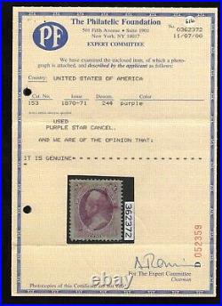 Momen Us Stamps #153 Used Purple Star Cancel Pf Graded Cert Xf-90 Lot #79328