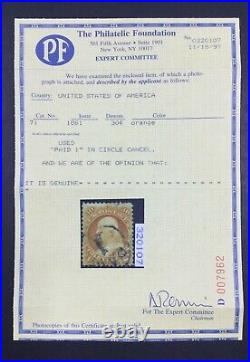 Momen Us Stamps #71 Used Pf Cert Lot #72301