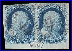 Momen Us Stamps #9 Pair Pos. 96-97r1l Imperf Used Lot #89940