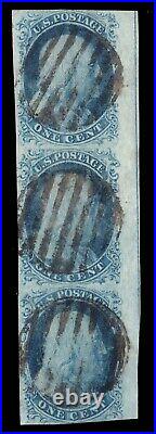 Momen Us Stamps #9 Pos. 20-40l1l Imperf Strip Of 3 Used Lot #89951