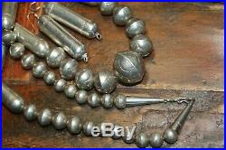 NAVAJO Solid Sterling Barrel Saucer Bead Necklace Earrings Stamped 77g LOT Large
