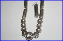 NAVAJO Solid Sterling Barrel Saucer Bead Necklace Earrings Stamped 77g LOT Large