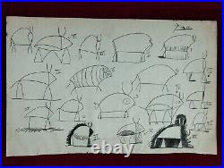 PABLO PICASSO (Handmade) lot of 11 -Drawing on OLD PAPER signed and Stamped