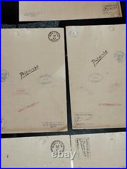 PABLO PICASSO (Handmade) lot of 5 -Drawing on Old paper signed and Stamped