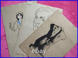 PABLO PICASSO lot 3 Drawings on paper (Handmade)signed and stamped mixed