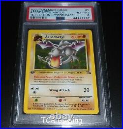 PSA 8 NM-MINT Aerodactyl 1/62 PRERELEASE 1st Edition GOLD STAMP Pokemon Card