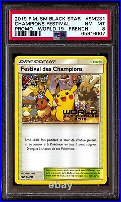 PSA 8 NM Mint Champions Festival SM231 French Worlds Promo Stamped 2019 S&M