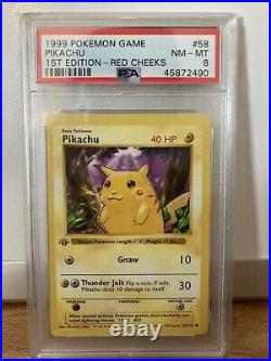 PSA 8 Pikachu 58 1st Edition Red Cheeks SHADOWLESS BASE SET NEAR MINT Card 1999