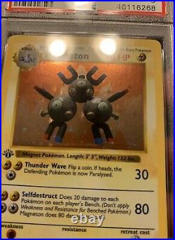 PSA 9 1st edition MAGNETON shadowless holo Base set MINT Thick Stamp #9