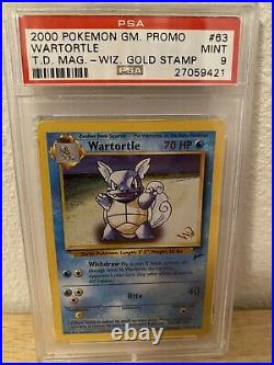 PSA 9 Wiz Stamp Wartortle Gold W Stamp 63/130 Pokemon Base Set 2 T. D. Promo Mint