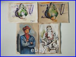 Paul Cezanne LOT OF 4 Drawing on paper (Handmade) signed and stamped vtg art