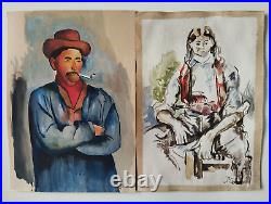 Paul Cezanne LOT OF 4 Drawing on paper (Handmade) signed and stamped vtg art
