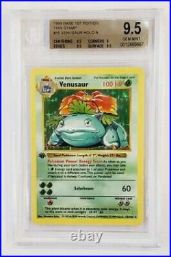 Pokemon 1st First Edition #15 Venusaur Thin Stamp Holo Bgs 9.5 Gem Mint Psa 10