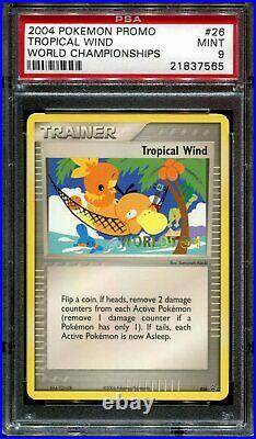 Pokemon PSA 9 MINT Tropical Wind Black Star Promo 026 2004 Worlds Stamp