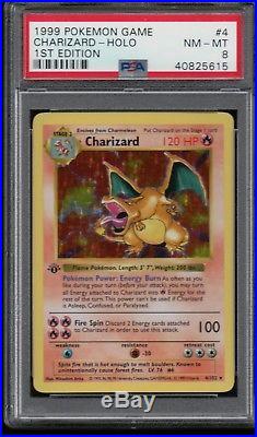 Psa 8 Charizard 1999 Pokemon 1st Edition Thick Stamp Shadowless #4 Holo Nm-mint