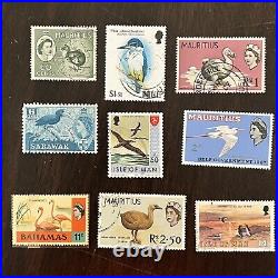 Queen Elizabeth II Lot Of 9 Different Bird Mint Used Stamps From 5 Ww Countries