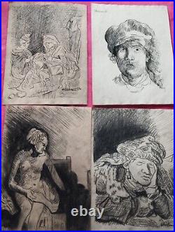 REMBRANDT VAN RIJN lot 4 Drawings on paper (Handmade)signed and stamped mixed