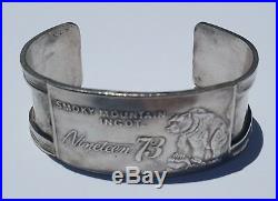 SALE! Vintage Smoky Mountain Ingot 1973 Cuff Bracelet Bear Mint Stamp 999 Silver