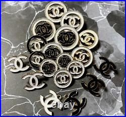 SET LOT of 19 CC Logo Chanel buttons emblem zipper stamped BLACK GOLD Charm