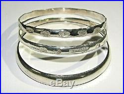 STERLING SILVER 925 MEXICO STAMPED BRACELETS LOT 3 BANGLES SOLID HEAVY 70.2g