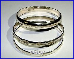 STERLING SILVER 925 MEXICO STAMPED BRACELETS LOT 3 BANGLES SOLID HEAVY 70.2g