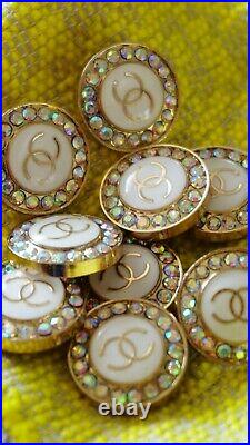 Stamped Vintage Chanel Buttons Lot Of 9 Logo CC Crystal's 20 MM