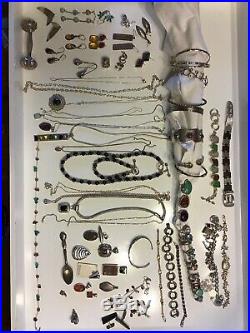 Sterling Silver 925 Stamped Jewelry Lot All Wearable, Not Scrap Signed 2lbs 3oz