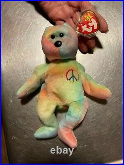 Ty beanie baby Peace bear 1996 Retired PE pellets MINT condition red stamp