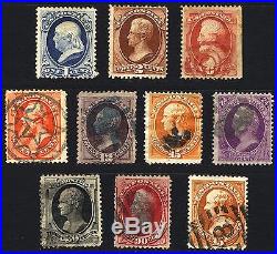 US Rare Stamp Lot #146 thru #163 1870-73 Mint Used Nice Cork Cancels 10 items