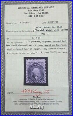 US Sc #78c Blackish Violet with Weiss certificate appears mint