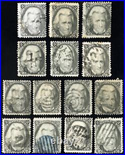 US Stamps # 73 Used F-VF Lot Of 14 Cancel Shade Etc. Scott Value $1,000.00