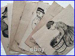 VINCENT VAN GOGH (Handmade) lot of 7 -Drawing on Old paper signed and Stamped