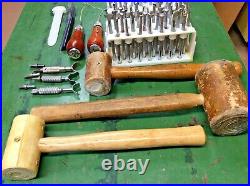 Vintage Lot Of Leatherworking Tools Craftool Stamps, Punches, Mallets, Knives