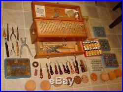Vintage Lot of Leather Tools, Craftool Stamps, Alphabets, Custom Wood Case, USA