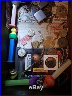 Vintage junk drawer lot. Coins stamps jewelry zippo pez bullion. Everything goes